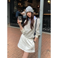 เสื้อสเวตเตอร์คอโปโลลายทางหลวมๆ สำหรับผู้หญิง Halo Luu Studio ฤดูใบไม้ผลิและฤดูใบไม้ร่วง สไตล์เกาหลี