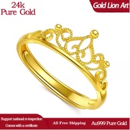 【Golden Lion Art】Queen's Crown Rings Light Luxury Gold Rings 3D Hard Gold Rings Gold Jewelry Rings