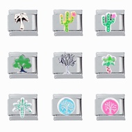 DIY Botanical Charm Bracelet Leaf Cactus Module Italy Charms Stainless Steel Stretch Bracelet