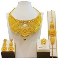 African Dubai Thailand 24K Gold Plated Bead Necklace Bracelets Set Indian Bridal Accessories Gifts L