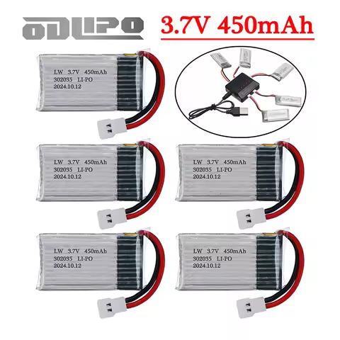 802035 3.7V 450mAh Lipo Battery / Charger for X4 H107 H31 KY101 E33C E33 U816A V252 H6C RC Quadcopte