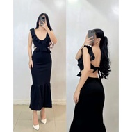 Glamorous Black Evening Gown with Ruffles & Open Back | Perfect for Parties Evening Dress