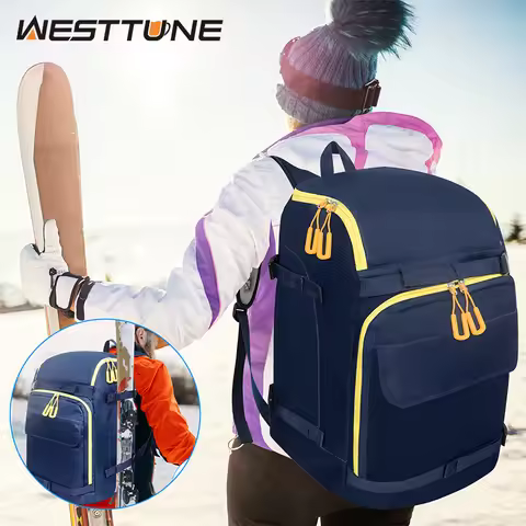 WESTTUNE Ski Boot Bag 50L Large Capacity Travel Backpack Waterproof Bag for Helmet Goggles Gloves Sk