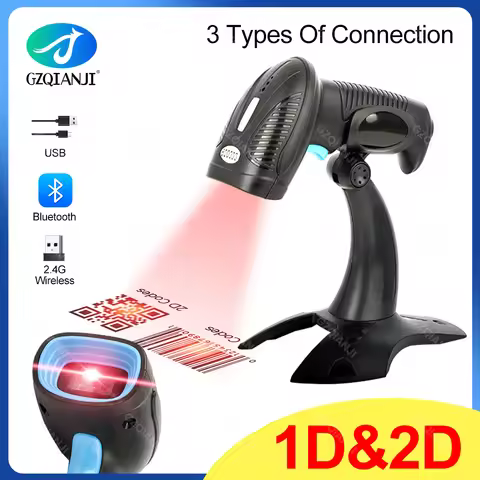 1D 2D QR Handheld Barcode Scanner Reader Bar Reader Portable USB Wireless 2.4G Bluetooth Connect PDF