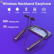 60H Playing Time Neck-mounted Bluetooth Earphones Multi-function Display Wireless Headset Sports EarBuds Bluetooth5.0 Headphoens with FM Radio TF Card 9D Effects