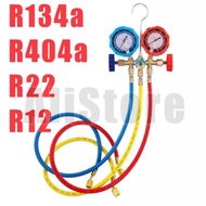 ALi Manifold Gauge R134a R32 R410a R22 R12 R404a Gas Meter + 3 Pcs Hose Aircond Penyaman Udara Keret