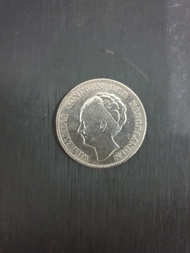Uang Koin Perak Kuno Belanda 1 Gulden Wilhelmina Tahun 1928