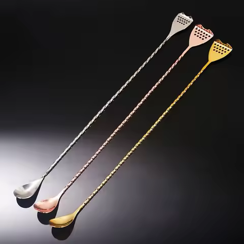 40cm Stainless Steel Cocktail Bar Spoon Japanese Style Best Bartender Bar With Strainer Tail Silver 