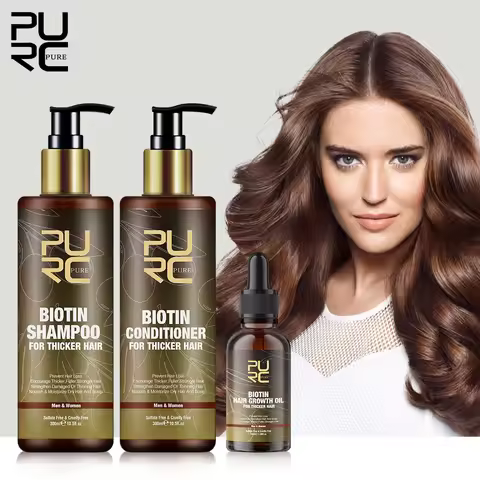 PURC Biotin Hair Growth Oil Shampoo Conditioner Sets Smoothing Anti-Hair Loss Scalp Treatment Hair C