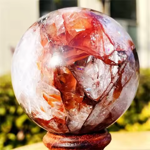 Natural Red Glue Flower Ball Quartz Crystal Mineral Specimen Home Office Decoration Energy Meditatio