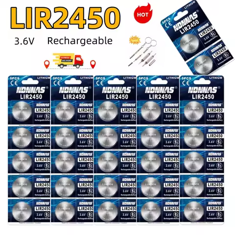 LIR2450 Rechargeable 2450 Batteries 3.6V High Capacity 120mAh Lithium Coin Button Battery Replace CR