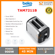Beko TAM7211B 2 Slices Toaster with 7 Browning Level | Defrost Function | 900W