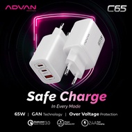 Travel Adapter Charger ADVAN C65 2 Port USB Type-C + USB-A Fast Charger 65Watt