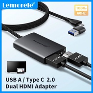Lemorele HD10 HDMI Splitter Type C to Dual HDMI Adapter HDMI Extender Dual Monitor Docking Station f