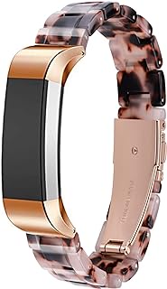 Ayeger Resin Band Compatible with Fitbit Alta/Alta HR/Ace,Women Men Resin Accessory Rose Gold Buckle Band Wristband Strap Blacelet(Leopard)