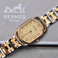 【LA LUNE】中古二手Hermes Rally金銀色男女裝金屬帶手腕錶禮物