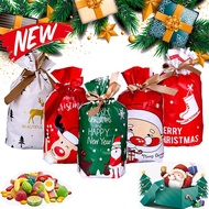 10/50Pcs Christmas Drawstring Gift Bags/Reindeer Candy Bag/Plastic Treat Candy Present Bags for Kids