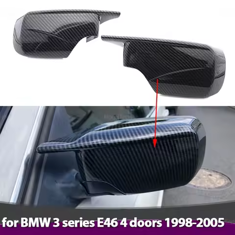 Black Carbon Fiber Pattern Side Mirror Cover Replacement for BMW E46 3 Series 1998-2005 316i 318i 31