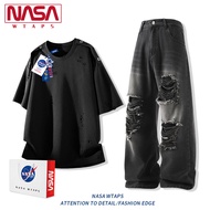 NASA WTAPS | Stylish Summer Ripped Tshirt and Jeans Set