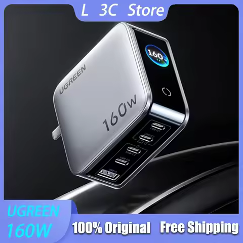 UGREEN 160W 5-Ports GaN Fast Charger Real-time Power Display Chargers with Foldable Plug GaN Adaptor