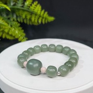 畢業級和田玉且末藍老型珠手钏 搭配粉阿拉善珠設計手錬 油潤細膩