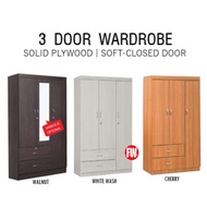 3 DOOR WARDROBE SOFT-CLOSED DOOR SOLID PLYWOOD WARDROBE CABINET (FREE INSTALLATION)