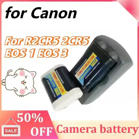 For Canon R2CR5 2CR5 EOS 1 EOS 3 Rechargeable Lithium Battery 6V Camera Battery Set 2 Batteries+1 Ch