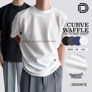 🇲🇾 DESINCE Men Waffle T-shirt Top Round Neck Plain Solid Color Tees Waffle Line Design Tshirt Baju L