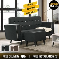 Living Mall Aliana Sofa Set 3-Seater Sofa with Ottoman in Black and Brown Linen Fabric Colour