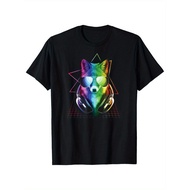 Cotton Single-Sided Printed Round Neck T-Shirt Fox Shirt, DJ Music Rave Shirt, Fox Art Men T-Shirt(