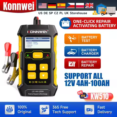 KONNWEI KW510 Car Battery Tester Full Automatic 12V Pulse Repair 5A Battery Chargers Cranking AGM Ge