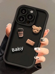 1件可愛的棕色熊和咖啡杯圖案手機殼,適用於 Iphone 11, 13, 12, 14, 15 Pro Max, 14, 15 Plus,韓國卡通保護套
