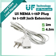 UFTECH US NEMA 1-15P Plug to 1-15R Receptacle Power Cord Extension Cable 2m/4.5m