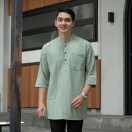 Ness Koko Shirt Adult Men Pakistani Kurta 3/4 Sleeve Zharfan Linen Sage Green M L XL