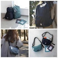 日本 SOLEIL X Dick Bruno Miffy 黑灰綠色防潑水尼龍布 超輕量 可摺疊 背囊 斜咩袋