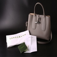 LONGCHAMP ROSEAU系列：大象灰竹節卵石紋牛皮手提/斜背兩用包 M號