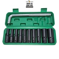 ComBo of 10 Black Socket Tips 78mm long, 1/2 inch system From 8 to 24 (Free L-shaped Tightening Rod 