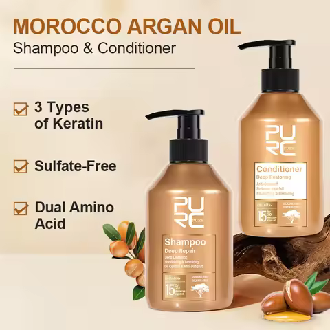 PURC Morocco Argan Oil Shampoo Conditioner Set Amino Acid Keratin Smoothing Repair Damaged Hair Trea
