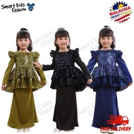 Premier Elegant Budak Baju Kurung Budak Perempuan Peplum Cotton Lace Kanak Kanak Baju Raya Baru