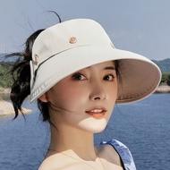 Summer Foldable Two Wearing Sun Hats For Female Bow Visor Caps Outdoor UV Protection Beach Hat Women Empty Top Hats