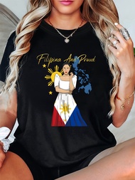 Women'S Filipina And Proud Philippine Flag & Philippine Map Graphic T-Shirt