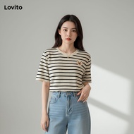 Lovito Casual Wanita Baju T-Shirt Bercorak LNE38190 (Apricot)