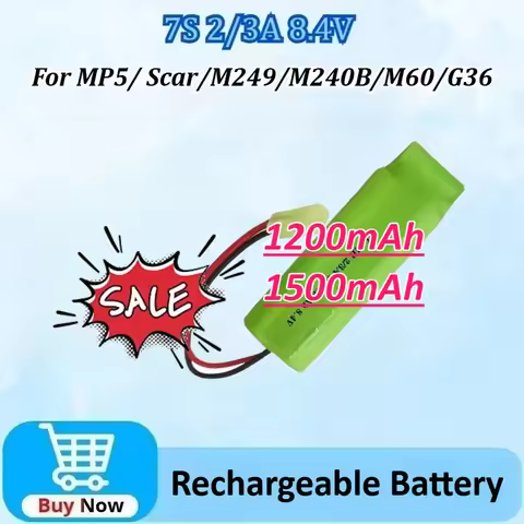 7S 2/3A 8.4V 1200/1500mAh NiMH Flat Rechargeable Battery Pack for Airsoft Guns MP5/ Scar/M240B/M60/M