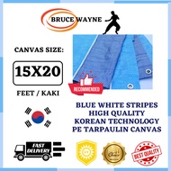 15X20 FT Blue White Stripes Waterproof Canvas, Canopy, Kanvas Khemah,Kolam, Tutup Kereta Lori Atap, PE Tarpaulin Sheet