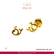 WELL CHIP Whale Studs Earrings - 916 Gold/Anting-anting Kancing Ikan Paus- 916 Emas
