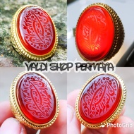 Cincin Batu Akik Natural Yaman Merah Kaligrafi Arab Asli Dari Negara Yemen / Yahman Habasyi / Ahmar 