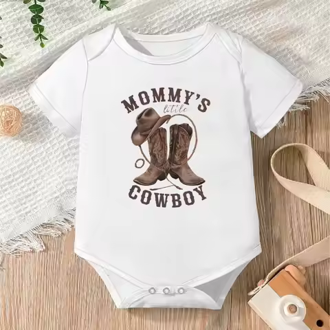 Western Baby Outfit "Mommy's Little Cowboy" Print Baby Bodysuit Short Sleeve Infant Romper Cowboy Bo