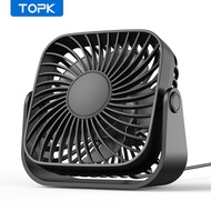 TOPK USB Desk Fan Strong 3-Speed Wind Small USB Fan 360° Rotatable Square Personal Cooling Fan for Office Home Table and Desktop