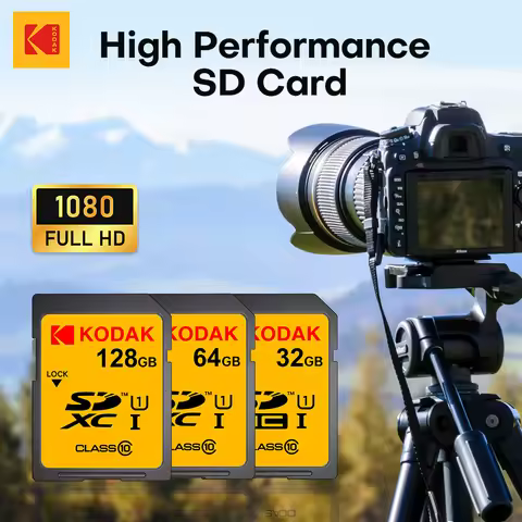KODAK 100% Original 64GB 128GB SD Card Memory Cards Class10 256GB U1 HD SD Card Memory Card SDXC V30