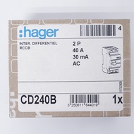 Hager CD240B 40A 2P 2 Pole 30mA AC Inter Differential Residual Current Circuit Breaker Device RCCB (
